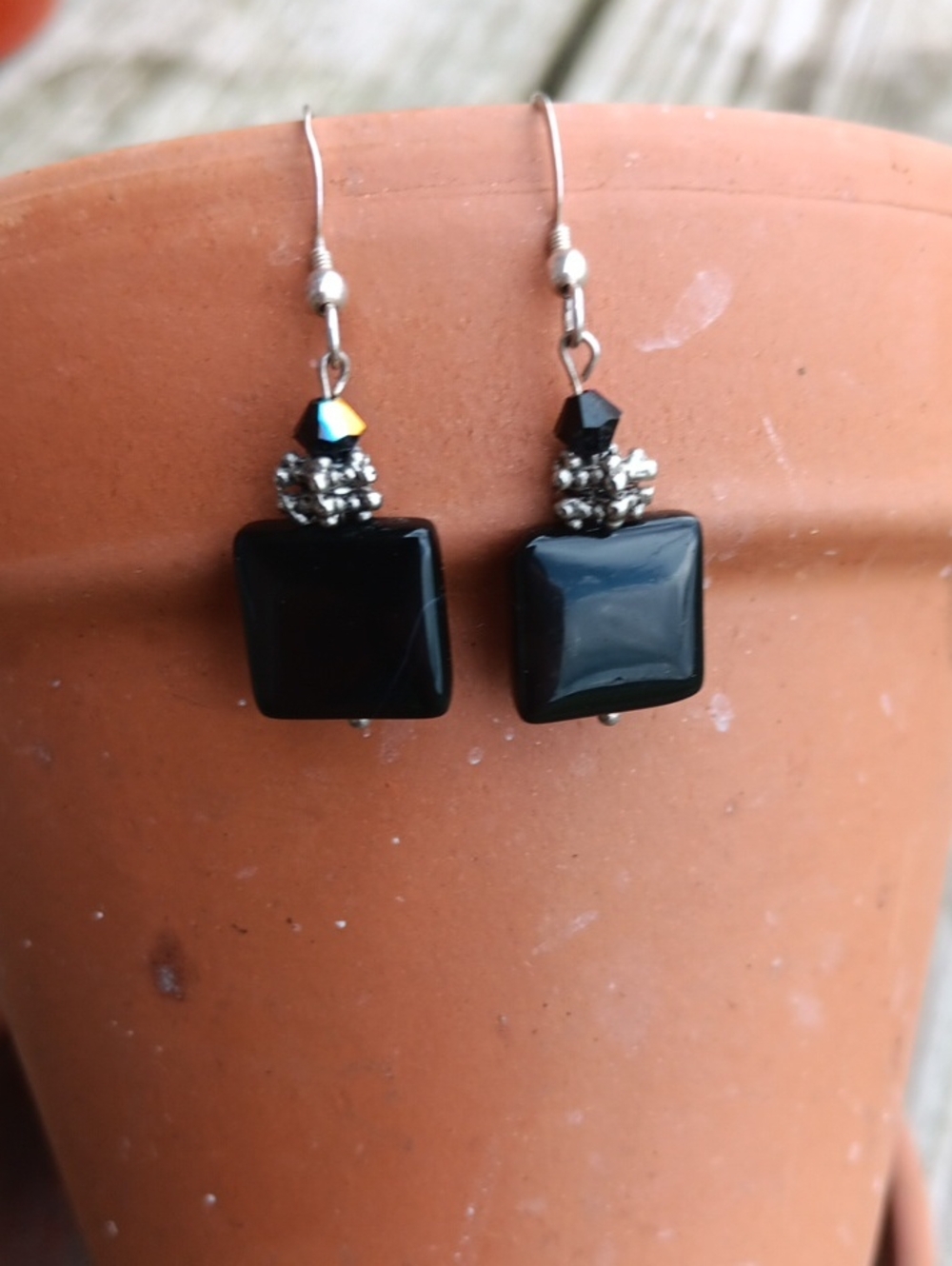 Vtg Sterling Silver Onyx Earrings